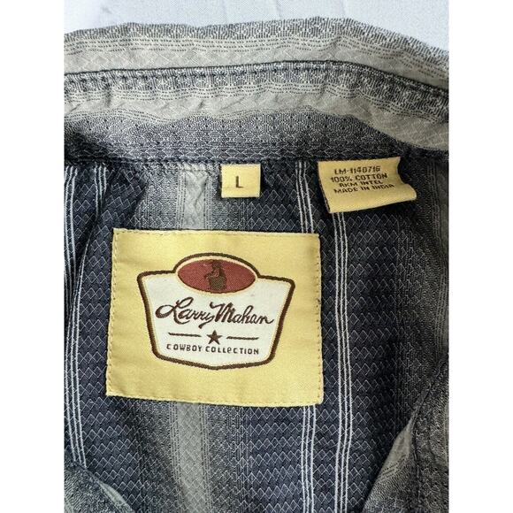 Larry Mahan Men's Long Sleeve Pearl Snap Gray Striped Dress Shirt - Size L - Picture 3 of 4